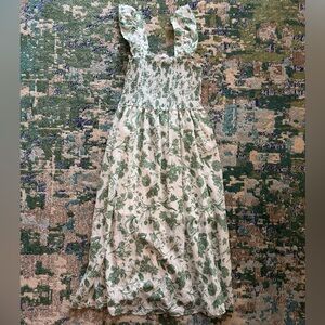 THML green smocked dress